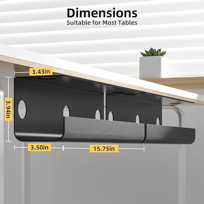 Yecaye 2 Pack Cable Management Under Desk, 31.5 in Under Desk Cable Management Tray,Cord Hider,Cord Organizer, No Screw Wire Management for Office and Home, Black
