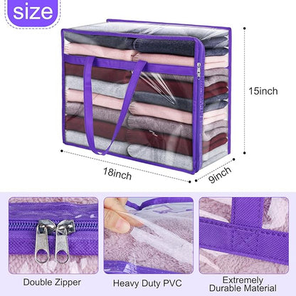 4 Pack Clear Zippered Storage Bags for Clothes, Closet Organizers and Storage Vinyl Bag for Bedding, Linen, Blankets, Comforters, Clothes & Toys Multi Purpose & Space Saver PVC Organizers