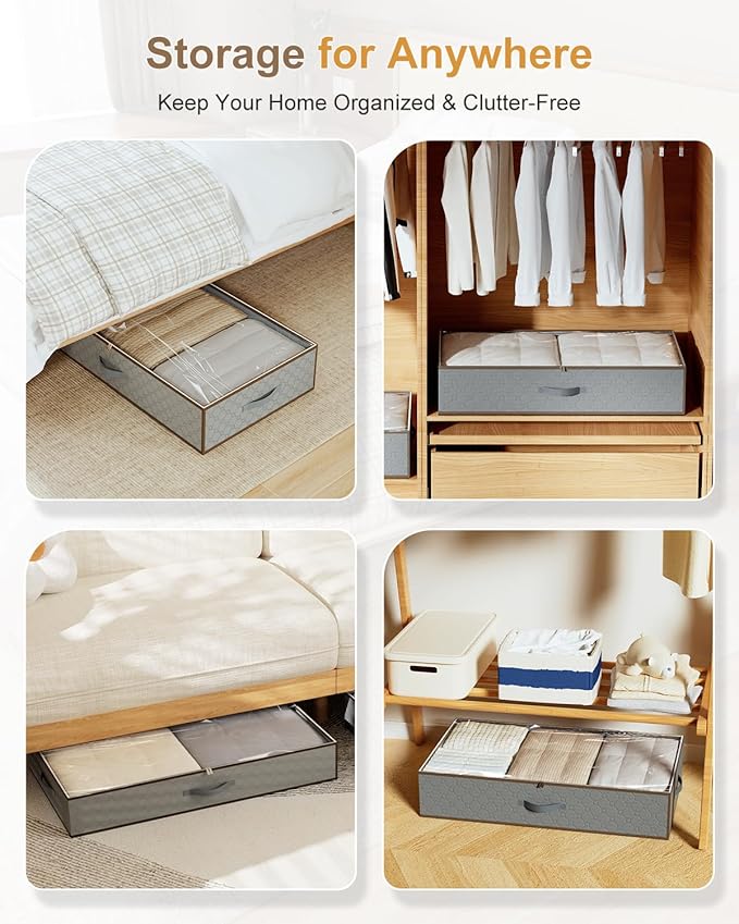 LUOFNI Large Under the Bed Storage,[2 Pack/Upgraded Bottom fabric] Carpet-Friendly Design Under Bed Storage Containers with Sturdy Sidewalls,Foldable under bed organizer for Clothes,Blankets,Sweater