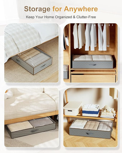 LUOFNI Large Under the Bed Storage,[2 Pack/Upgraded Bottom fabric] Carpet-Friendly Design Under Bed Storage Containers with Sturdy Sidewalls,Foldable under bed organizer for Clothes,Blankets,Sweater