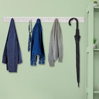 2PCS Coat Rack Wall Mounted, Long 38'' Wooden Wall Coat Hooks with 10 Pegs, Wall Peg Rail Hangers for Hanging Towels, Hats, Backpacks, Clothing, Caps(White)