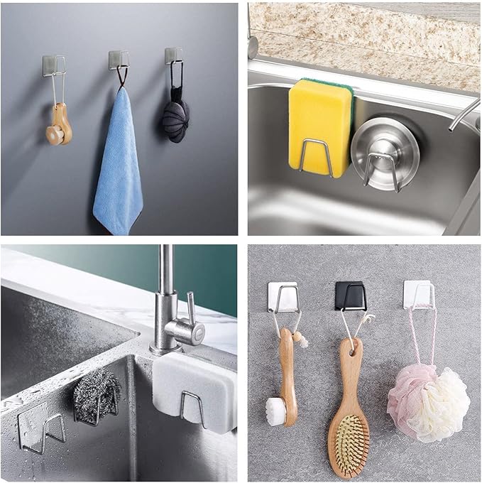 LEFTSTARER 4 Pack Sink Sponge Holder for Kitchen Sink Caddy Premium SUS304 Stainless Steel Rustproof Waterproof Quick Drying Small Strong Adhesive Sponge Holder (4)