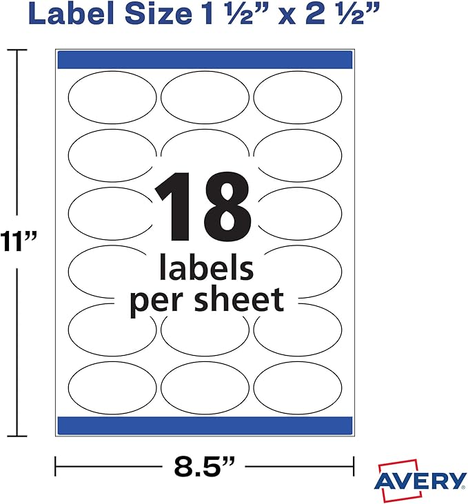 Avery Printable Blank Oval Labels, 1.5" x 2.5", Glossy White, 90 Customizable Labels (22814)