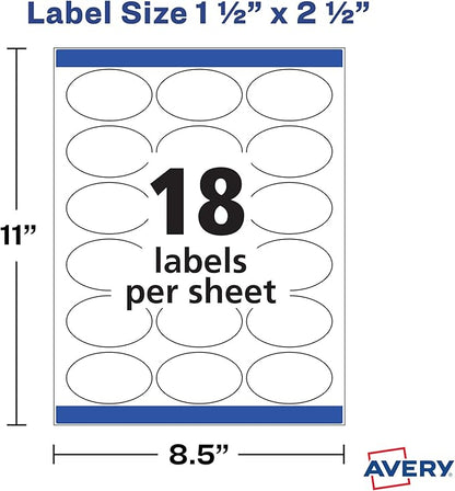 Avery Printable Blank Oval Labels, 1.5" x 2.5", Glossy Crystal Clear, 180 Customizable Labels (22854)