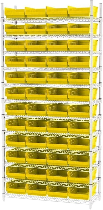 Akro-Mils 30150 Plastic Shelf Bins, Heavy Duty Storage Bins for Garage, Closet, and Drawer Organization, 12-Inch x 8-Inch x 4-Inch, Yellow, 12-Pack