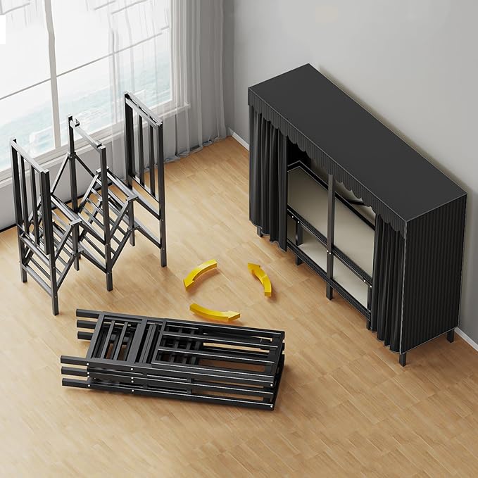 75in Heavy Duty Clothes Rack with Black Cover Foldable Covered Clothes Rack for Hanging Clothes portable Wardrobe Closet System Freestanding Coat Storage Garment Racks for bedroom (black, 75in)