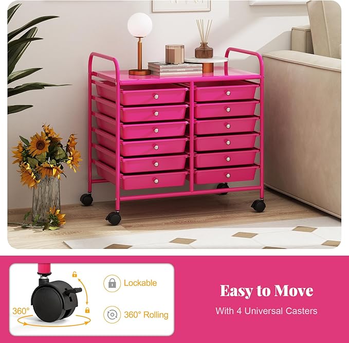 MAT EXPERT 12-Drawer Rolling Storage Cart, Mobile Utility Cart on Wheels, Removable Storage Drawers for Home, Study, Office, School,Paper Organizer