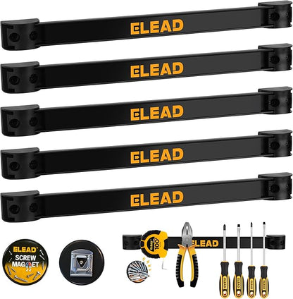 ELEAD 6-Piece 12" Magnetic Tool Holder Storage Organizer - Wall Mount Rack Garage Organization Power Magnet Hanger Workbench Board Slatwall Van Organizers Mounted Hanging Strip