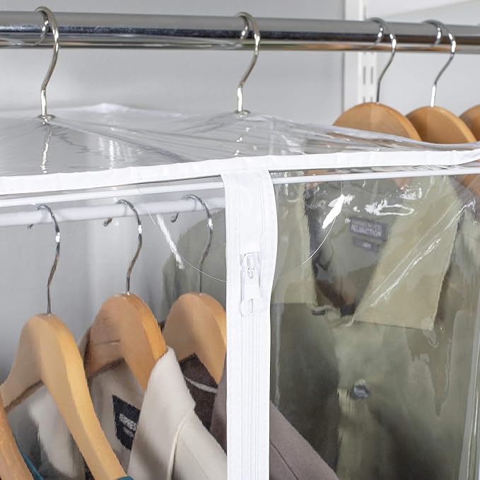 Garment Bag - Clear Hanging Closet Organizer - Durable Zippered Cover with Rod Protects Dresses, Suits, and Jackets from Dust and Moist- Top Metal Frame to Keep All Your Stuff in Shape- 54" x 20" x 15