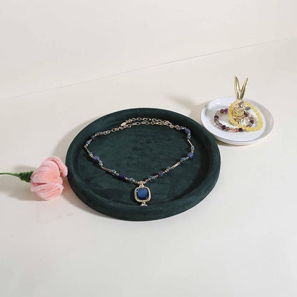 GemeShou Round Jewelry Organizer Plate, Top Microfiber Velvet Jewelry Display Tray, Empty Jewelry Showcase Tray for Necklaces, Bracelets, Rings, Earrings (Green-Large, 9.8 x 9.8 in)