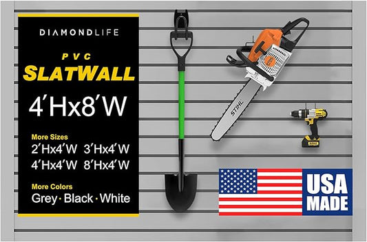 Heavy Duty 4x8 PVC Garage Slatwall Storage System (with Endcaps & Screws) - Modular Slat Wall Paneling for Garage Wall Organizer - Interlocking Slatwall Panels for Home & Commercial Use (Grey)