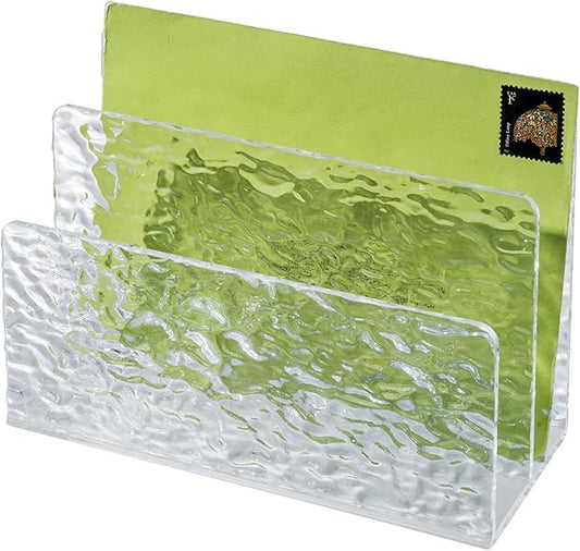 MyGift 2 Slot Modern Ripple Texture Premium Clear Acrylic Desktop Mail Holder Letter Sorter, Transparent Office Desk Paper File Divider Vertical Storage Rack