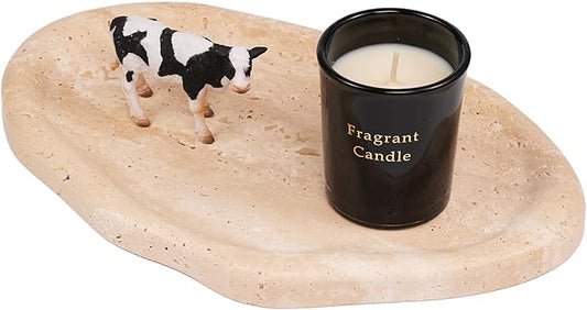 LWALMS Marble Clould Tray for Bathroom - Travertine Stone Catchall Jewelry Dish for Kithchen Counter and Aesthetic Room Decor, Cute Decorative Vanity Dishes for Trinket Ring Key Candle (9.5'' x 6.3'')