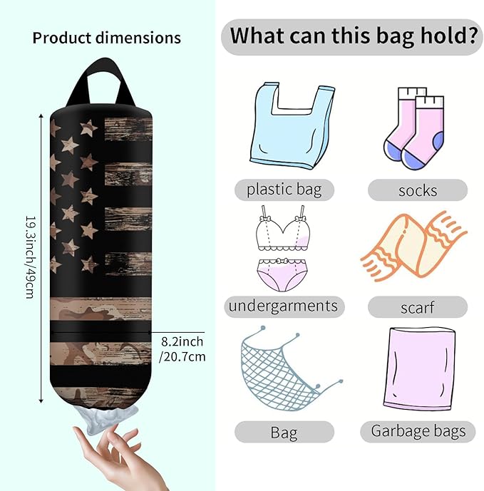 Plastic Bag Holder, Wall Mount Grocery Bag Organizer, Funny Hanging Trash Bag Storage Dispenser for Home Kitchen Cute Flag
