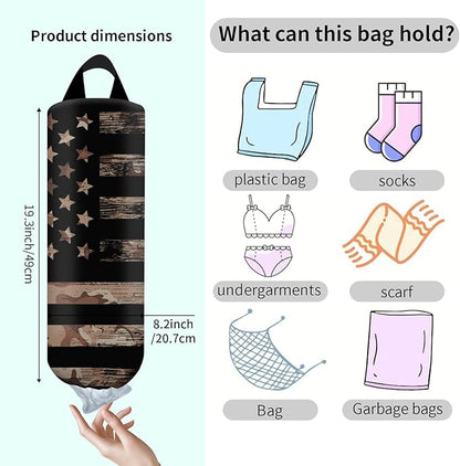 Plastic Bag Holder, Wall Mount Grocery Bag Organizer, Funny Hanging Trash Bag Storage Dispenser for Home Kitchen Cute Flag