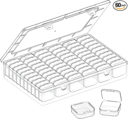 Bead Organizer Box,61pcs Clear Plastic Storage Containers Set, Clear Large Capacity Small Bead Organizers and Storage Plastic Cases with Labels, for Jewelry, Crafts, Diamonds Storage