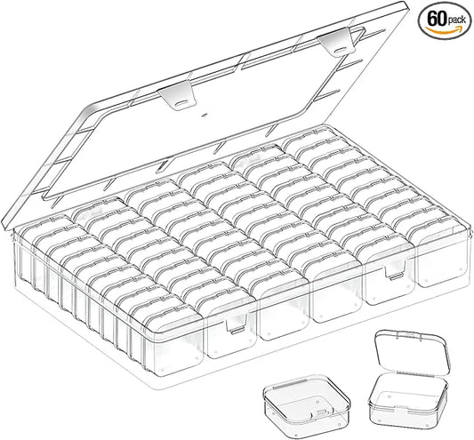 Bead Organizer Box,61pcs Clear Plastic Storage Containers Set, Clear Large Capacity Small Bead Organizers and Storage Plastic Cases with Labels, for Jewelry, Crafts, Diamonds Storage