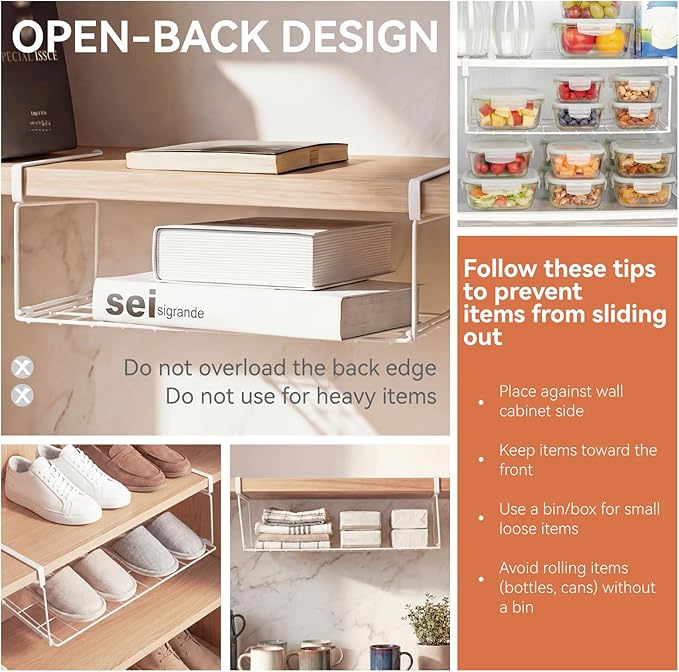 Under Shelf Basket Storage 1 Pack White | Space-Saving with Extra Layer | Lightweight & Quick to Install | Non-Slip | 14.8" D x 8.46" W