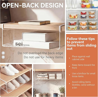 Under Shelf Basket Storage 1 Pack White | Space-Saving with Extra Layer | Lightweight & Quick to Install | Non-Slip | 14.8" D x 8.46" W
