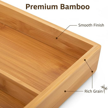 Bamboo Drawer Organizer - Kitchen Utensil Holder, 5 Slots Silverware Drawer Organization, Kitchen Wooden Tray for Cutlery, Flatware & Stationery - Natural