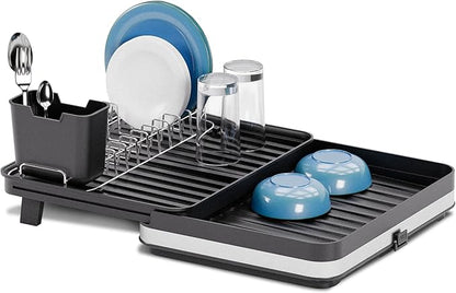 Home Zone Living Large Collapsible Dish Drying Rack with Adjustable Length and Utensil Caddy