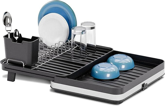 Home Zone Living Large Collapsible Dish Drying Rack with Adjustable Length and Utensil Caddy