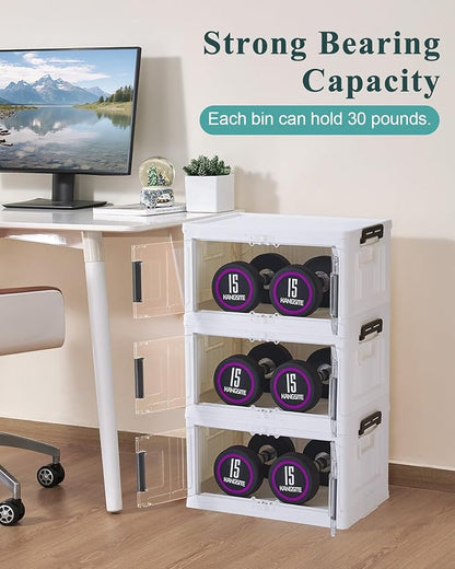 OlarHike 23QT Stackable Storage Bins with Lids - Folding Storage Box with Doors and Wheels, Collapsible Plastic Storage Bins for Closets and Organization, Christmas Gifts, 3 Pack Cubes