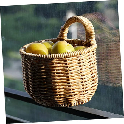 Decorative Woven Garlic Basket Wall-mounted Storage Container for Ginger Onion and Eggs Rustic Kitchen Organizer for Home Decor and Vegetable Storage