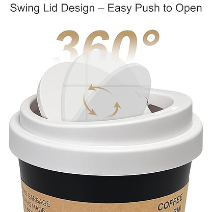 Soddeph Plastic Mini Trash Can with Swing-Top Lid, 0.9 Gallon Desktop Waste Bin for Coffee Table, Office, Small Countertop Wastebasket for Counter, Vanit (White Lid + Black Can, Small)