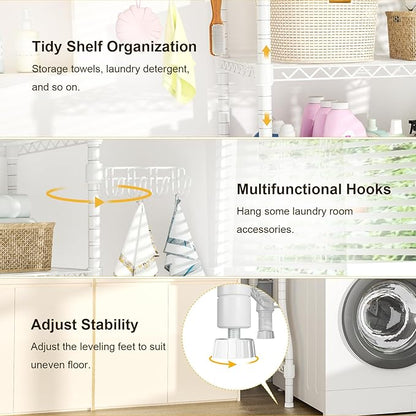 Ulif U8 Laundry Room Storage Organizer, Over The Washer and Dryer Storage Shelves for Laundry Organization, 35”W x 17.3”D x 76.2”H, Suit Washing Machine Width Within 32.6”, Hold 304 lb, White