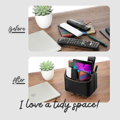 Lorteme Remote Control Holder, Spinning Desk Organizer, Nightstand Bedside Caddy for TV Remotes/Tablets/Phones/Eyeglasses/Books/Pens - Black