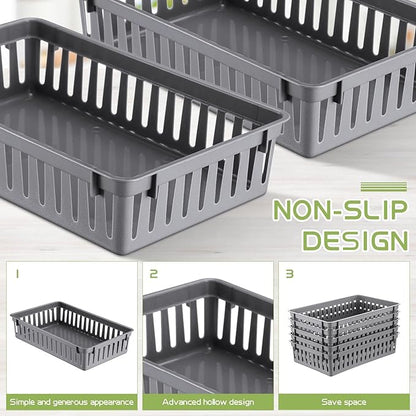 Wenqik Set of 12 Plastic Baskets for Organizing 10.24 x 6.5 x 2.36 Inch Rectangular Trays Plastic Organizer Bins Rectangle for Desk Organization(Grey)