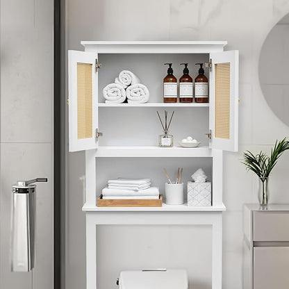 GORZING Over The Toilet Storage Cabinet, Behind Toilet Bathroom Organizer with Adjustable Shelves, Above Toilet Organizers with Barn Door, Space Saver for Restroom, Bathroom, Laundry