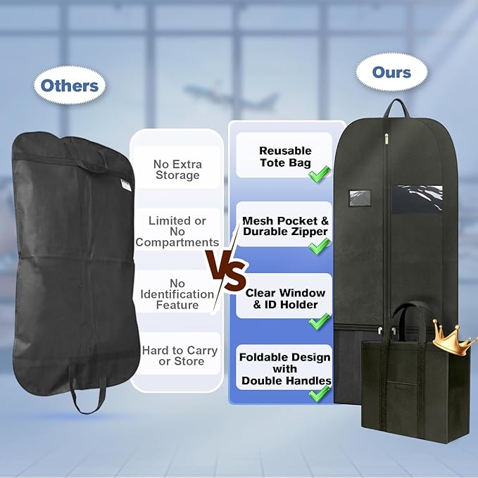 Large Clothing Storage Bags for Hanging Clothes, Heavy Duty Breathable Garment Bags with Zipper, Long Travel & Closet Organizer Bags for Dresses, Suits & Moving Protection
