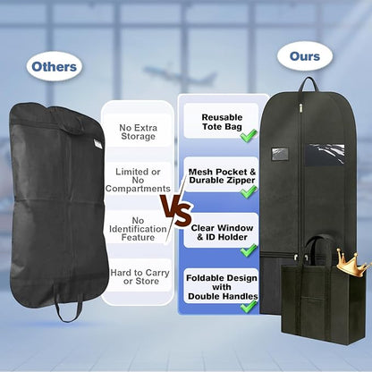 Heavy Duty Clothing Storage Garment Bags, Large Hanging Suit Bags for Travel, Zippered Breathable Garment Bags for Long Dresses and Suits, Travel Garment Bag for Hanging Clothes
