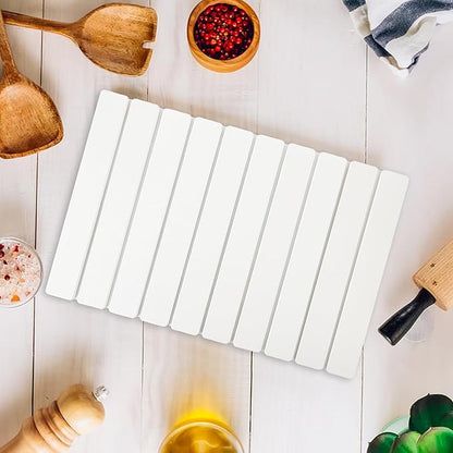 Hoborato Stone Dish Drying Mat, 24"(L)×16"(W) - Fast-Drying, Collapsible Kitchen Counter Mat for Dishes, Cups & Bottles with Sanding Tool + Placemat, White