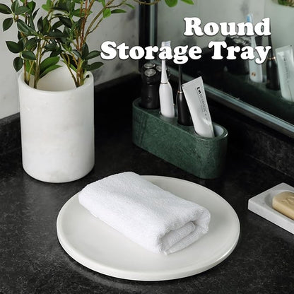 11.8inch Round Marble Serving Tray for Kitchen and Coffee Table, Bathroom Vanity Tray for Counter, White Decorative Catchall Tray for Jewelry, Namib Fantasy