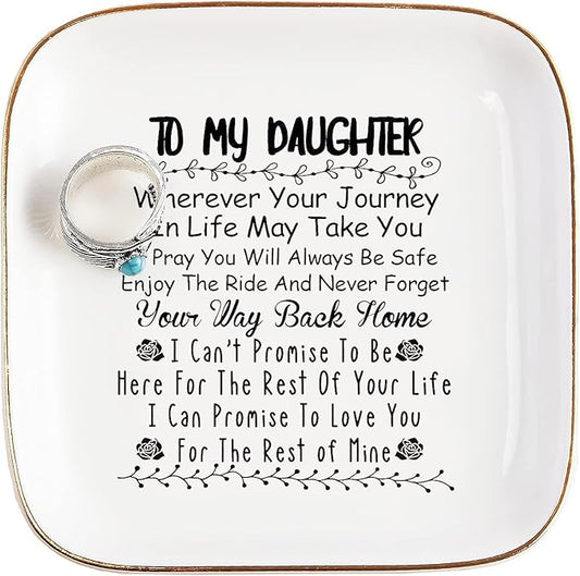 PUDDING CABIN Ceramic Ring Trinket Dish, White, Square, 4" x 4"