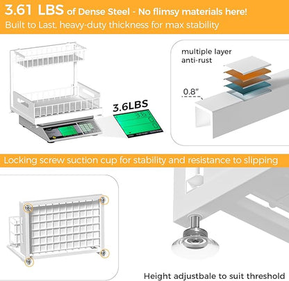 Under Sink Organizer Storage 2-Tier Premium Metal Pull-Out Racks, Height Adjustable, Heavy Dut and Easy Installation for Kitchen & Bathroom Organizers 1 Pack White