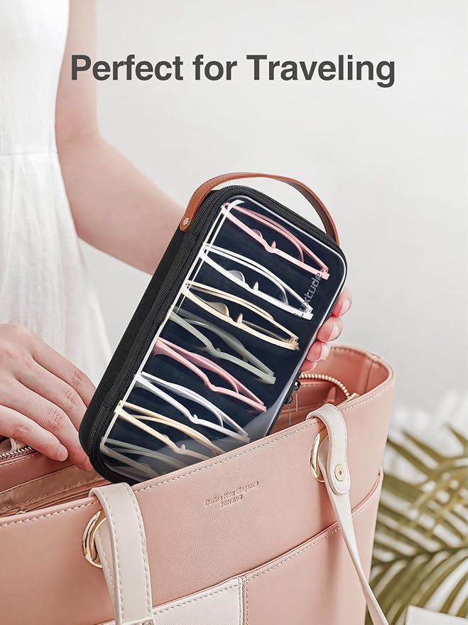 Luxtude Travel Sunglasses Organizer Case for Women Men, Glasses Case Multiple Pairs w/Adjustable Slot, Clear Sunglass Storage