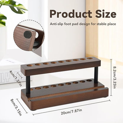 Wooden Pen Holder for Desk, Pencil Holder Wood Fountain Pens Display Stand with 9 Slots and Cell Phone Holder, Pen Organizer for Office, Home