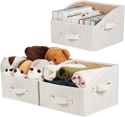 KEEGH Storage Bins for Closet Shelves Storage Baskets for Shelves Trapezoid Storage Bin Fabric Organizer Bins for Clothes with Handles,Beige,Set of 3, 11.8" x 11.2"x 8.3"