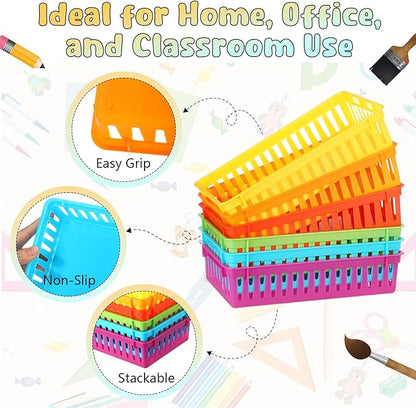 Wenqik Set of 12 Plastic Baskets for Organizing 10.24 x 6.5 x 2.36 Inch Rectangular Trays Plastic Organizer Bins Rectangle for Desk Organization (Colorful)