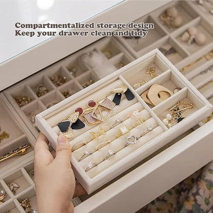 SPAKOWN Jewelry Drawer Organizer Inserts Set of 8, Small Stackable Jewelry Tray with Removable Dividers for Earrings Necklaces Rings Bracelets (Beige)