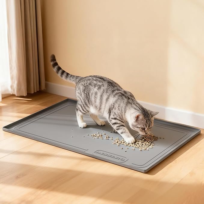 Aisslro Under Sink Mat 28" X 19", Waterproof Silicone Under Sink Mats for Kitchen, Anti-Leak Shelf Liner & Cabinet Protector with Raised Edge, [BPA Free] Bathroom Tray Home Organizer, Grey
