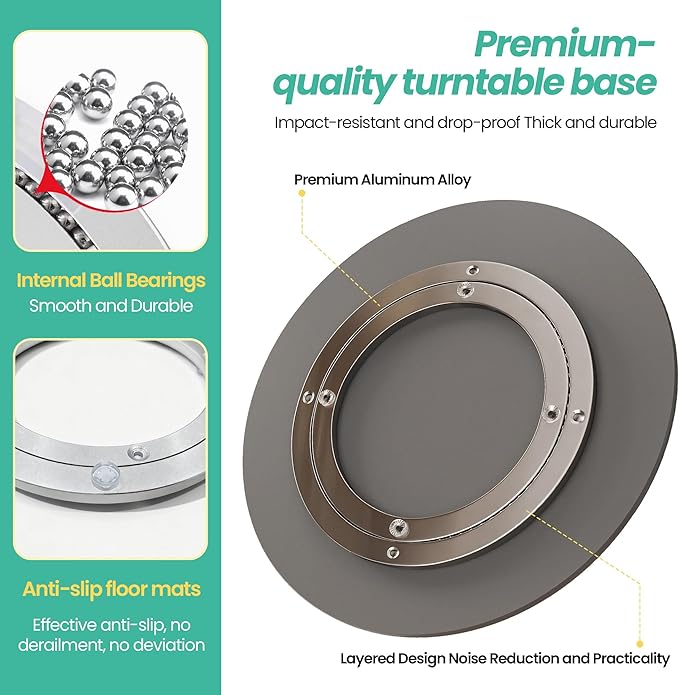 23.6" Lazy Susan Turntable – 360° Sinteredstone Silent Anti-Slip Turntable, Table Top Centerpiece for Kitchen, Pantry, Spice Rack, Refrigerator & Dining Table, Black
