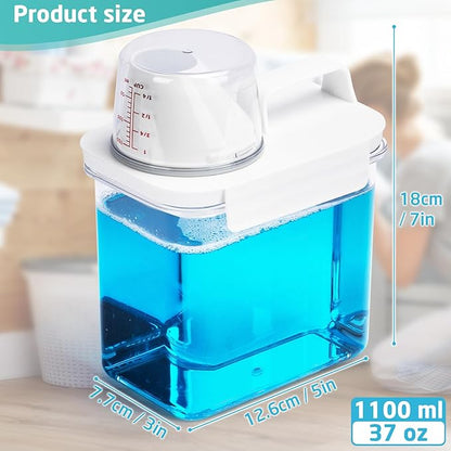 Laundry Detergent Dispenser-2 Pack, 37 oz Detergent Dispenser with 4 Removable Labels, Laundry Soap Dispenser for Laundry Room Organization and Storage, BPA Free & PET Plastic Clear