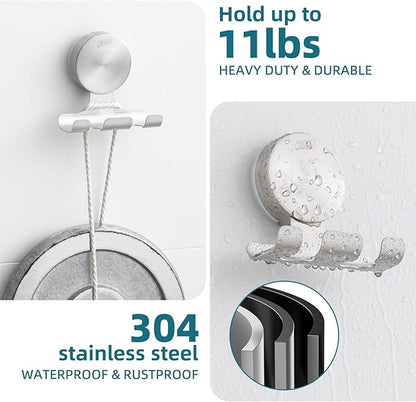 TAILI 2 Pack Powerful Suction Cup Razor Holder, 304 Stainless Steel Bathroom Suction Hooks for Towel, Loofah, Bathrobe, Stylish Shaver Holder for Shower Wall, Easy to Install and Reuse, Silver