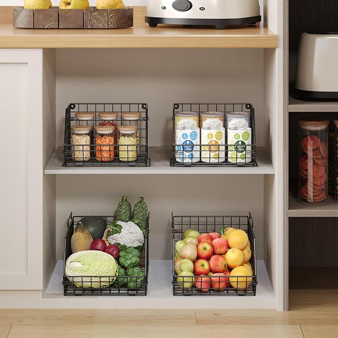 2 Tier Stackable Wire Basket-Kitchen Counter, Pantry Organization and Storage - Cabinet, Countertop Space Saving Organizing - Produce, Fruit, Vegetable,Onion, Potato, Bread Organizer Bin