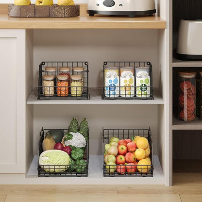 2 Tier Stackable Wire Basket-Kitchen Counter, Pantry Organization and Storage - Cabinet, Countertop Space Saving Organizing - Produce, Fruit, Vegetable,Onion, Potato, Bread Organizer Bin
